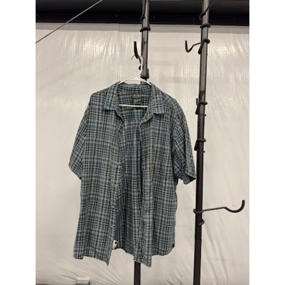 Vintage Woolrich Plaid Short-Sleeve Shirt - Blue & Green - 100% Cotton - L/XL